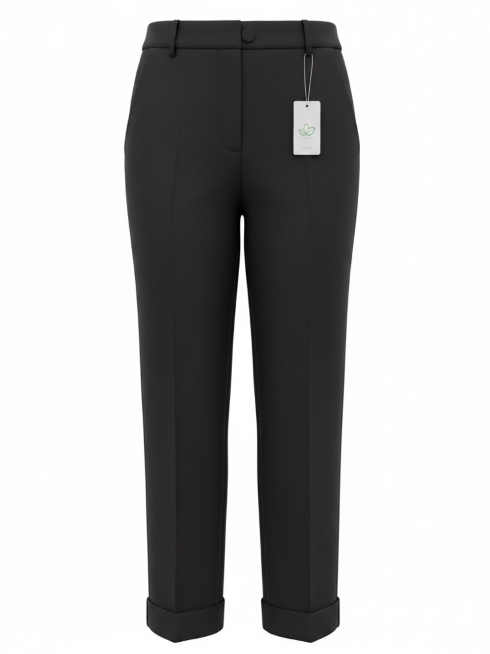 Tailored Black Straight-Leg Cuffed Trousers
